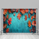 Aperturee - Aperturee Gradient Aqua Fallen Maple Leaves Photo Backdrop
